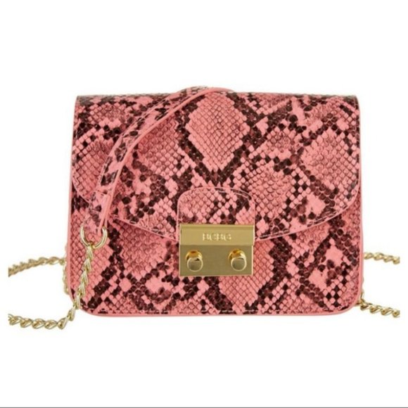 BCBG Handbags - BCBG Small Pink Python Crossbody Chain Strap